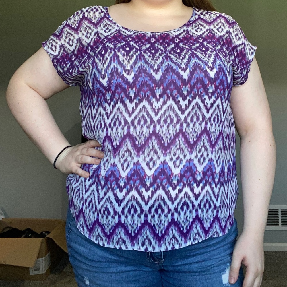 Sheer Purple Print Dolman Top